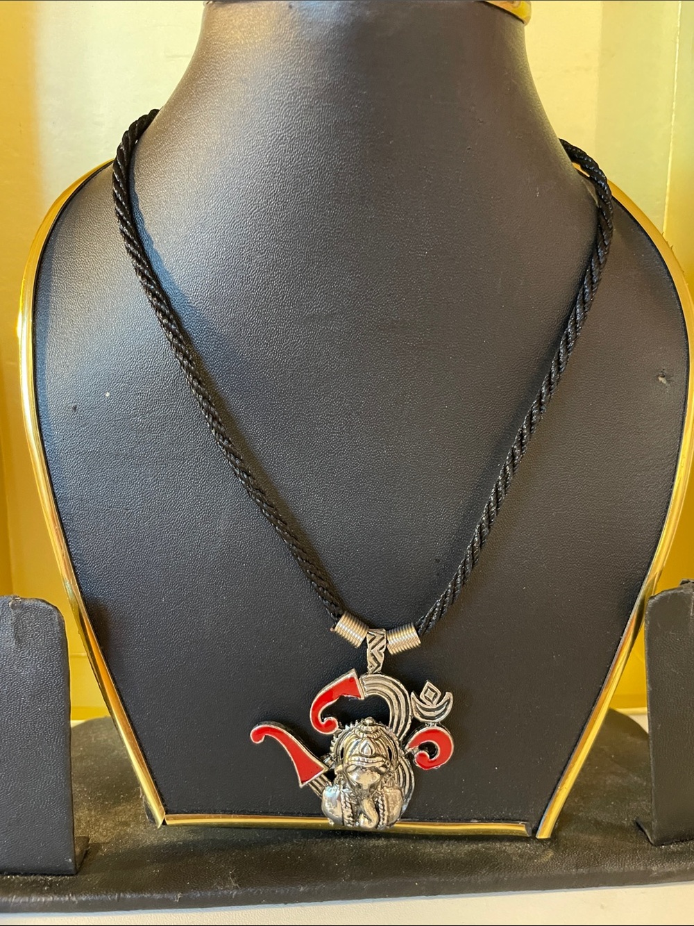 Silver Ganesh Pendant Necklace with Red Enamel Accents
